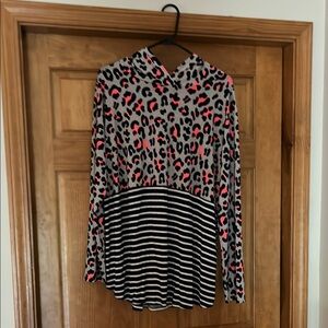 Sew In Love Leopard and Stripe Hoodie - Pink, Navy, and Grey.